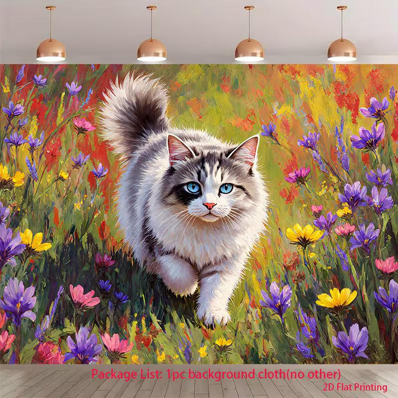 

Cute Kitten in Colorful Flowers Backdrop Oil Painting Garden Background for Photoshoot 47.2x31.5inch/120*80cm
