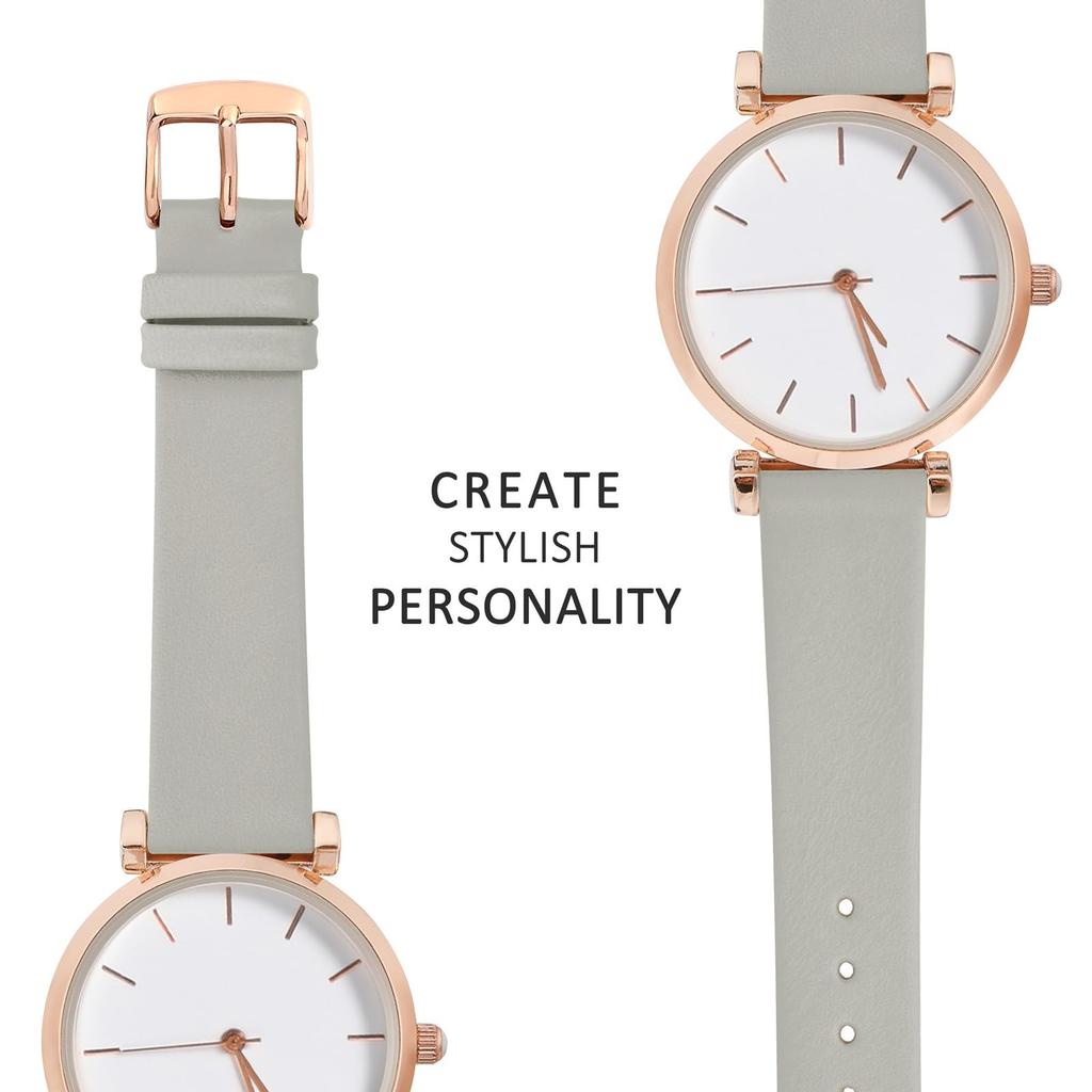 WOCCI Genuine Leather Watch Band, 14mm, Calfskin Leather, Replacement Strap, Gray, with Rose Gold Buckle