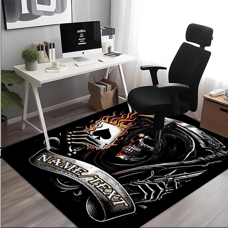 1PC Custom Name "Skull Flames: Grim Reaper Art" Theme Floor Mat Ideal for Living Room, Game Rooms, Office, Bedroom,Floor Mat Playful Design