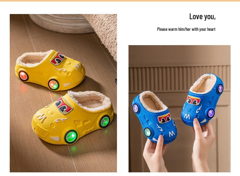 New Unisex Kids' Luminous Fleece-Lined Non-Slip Cotton Slippers for Indoor/Outdoor Use