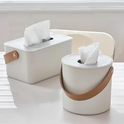 Scatola porta fazzoletti portatile per la casa, rotonda, quadrata, per riporre tovaglioli, per tavolo da tè, ristorante, moderna semplicità, bianco