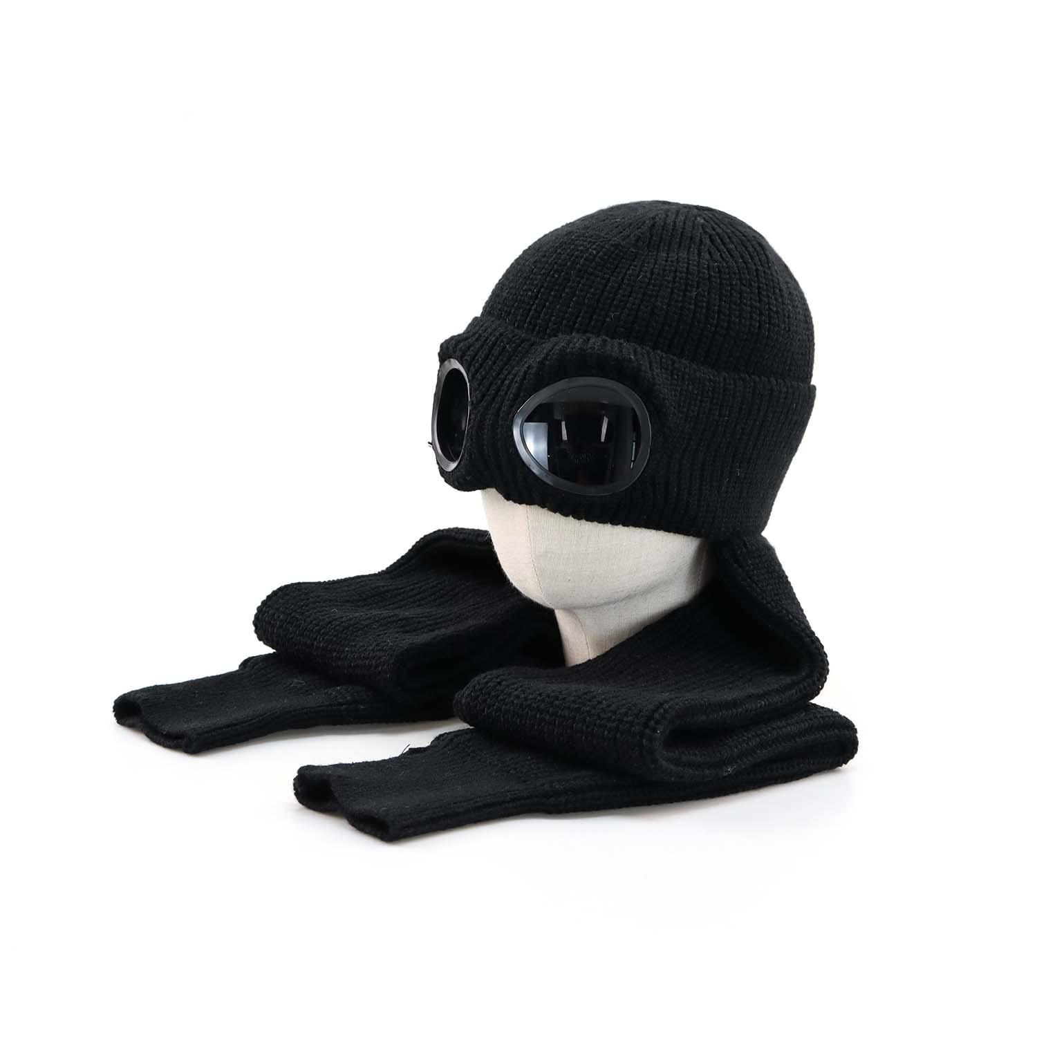 

Ветрозащитные очки, холодная шапка, шарф, цельная шапка, мужские и женские солнцезащитные очки для защиты от холода, большая голова, шерстяная шапка, бархат. чёрный