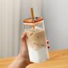 Square Heat Resistant Transparent Coffee Glass Mug Milk Tea Juice Glass Water Cup with Lid and Straw Coffee Cup Drink Mug