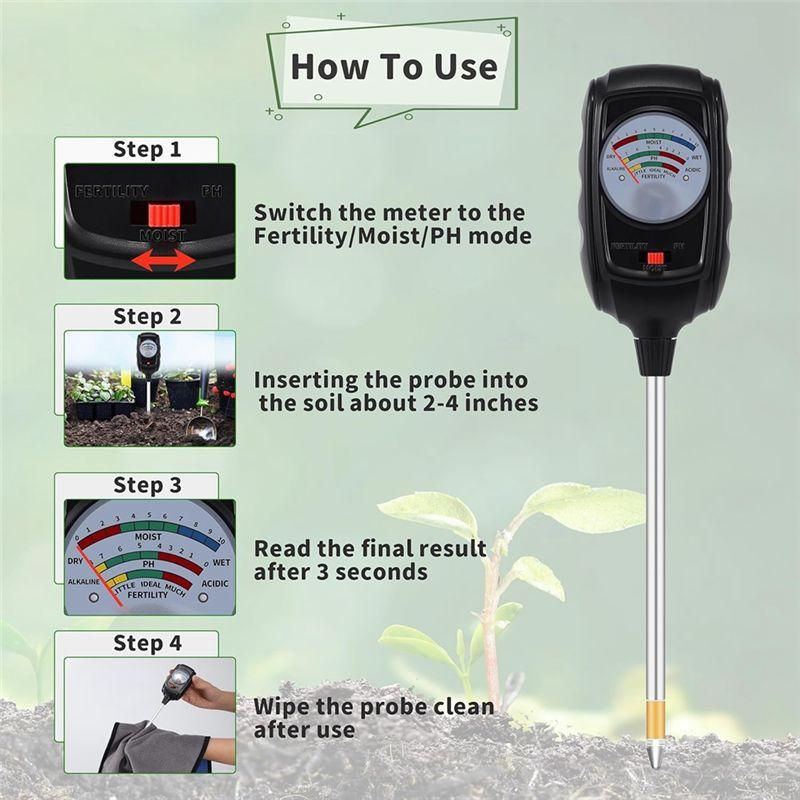 AEE2-3-In-1 Soil Test Kit, Soil Moisture Meter/Soil Ph Meter/Fertility Soil Tester, Soil Hygrometer For Garden,Plant,Farm