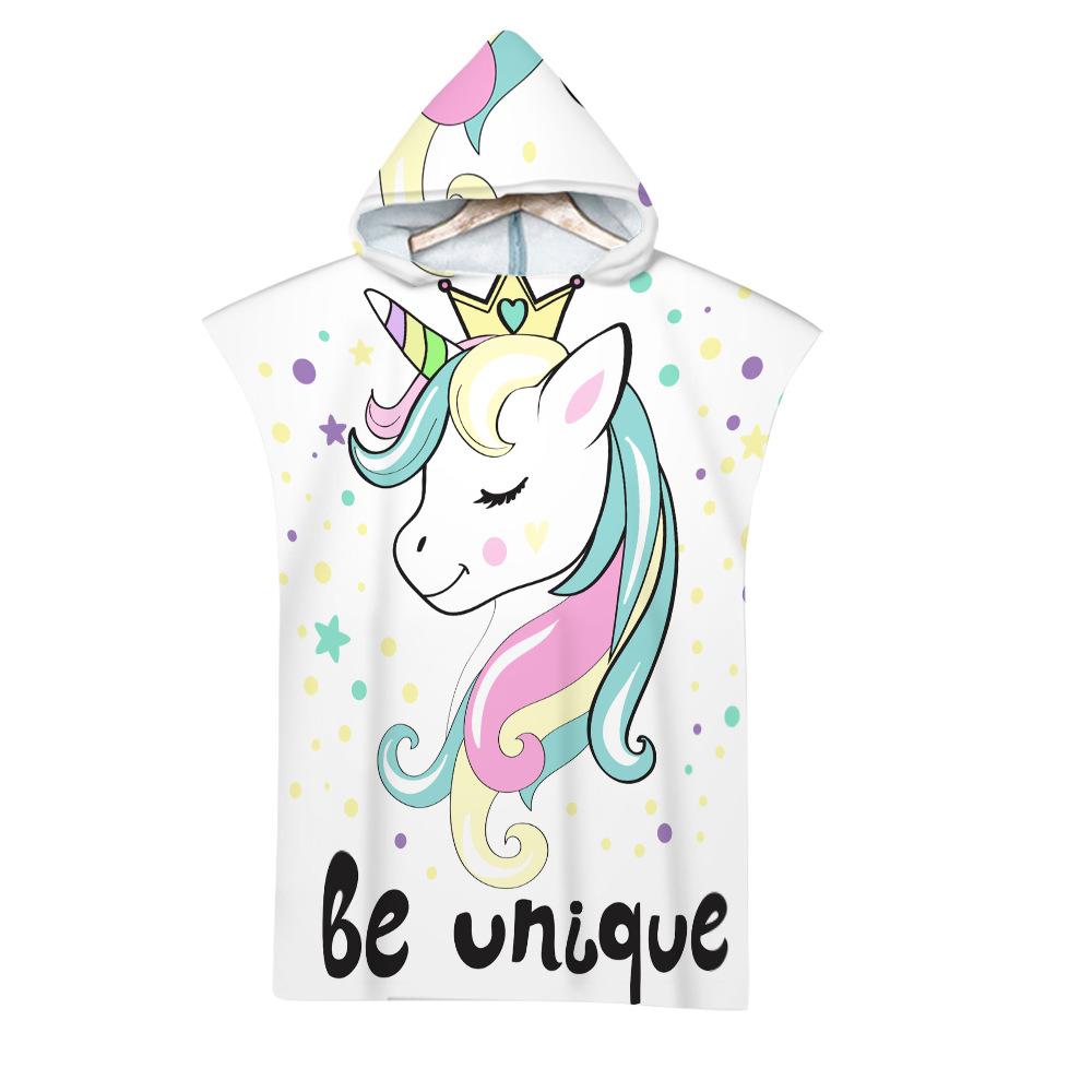 Unicorn Hooded Cloak Pink Quick Dry Large Beach Bath Towel Microfiber Wetsuit Adult Child Parent-Child Changing Poncho Bathrobe