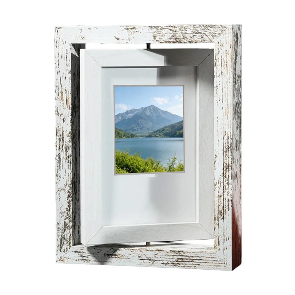 Dual-Sided 360° Rotating Wooden Picture Frame, Elegant Desktop Decor Holds Two 7-Inch Photos For Home Or Office Display