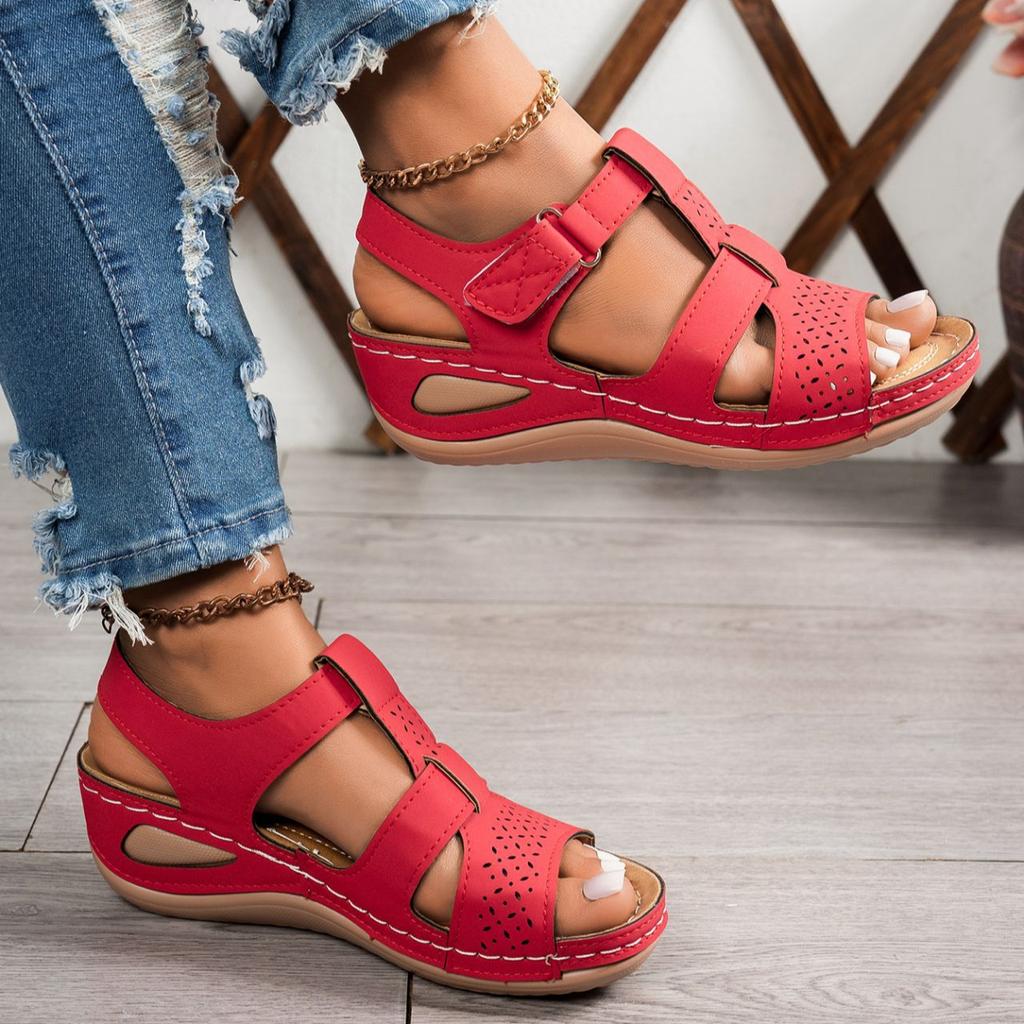 2025 Summer New Hollow Sandals Large Women's Thick Bottom Slope Heel Fashion Sandals