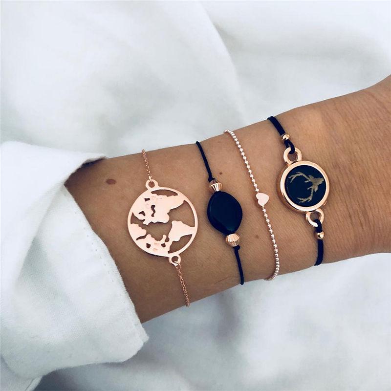 Acheter Des Produits De La Categorie 4pc Set Bangle Elephant Heart Shell Star Moon Map Bead Bracelet Femmes Charm Party Bijoux De Mariage Au Meilleur Prix Dans La Boutique En Ligne