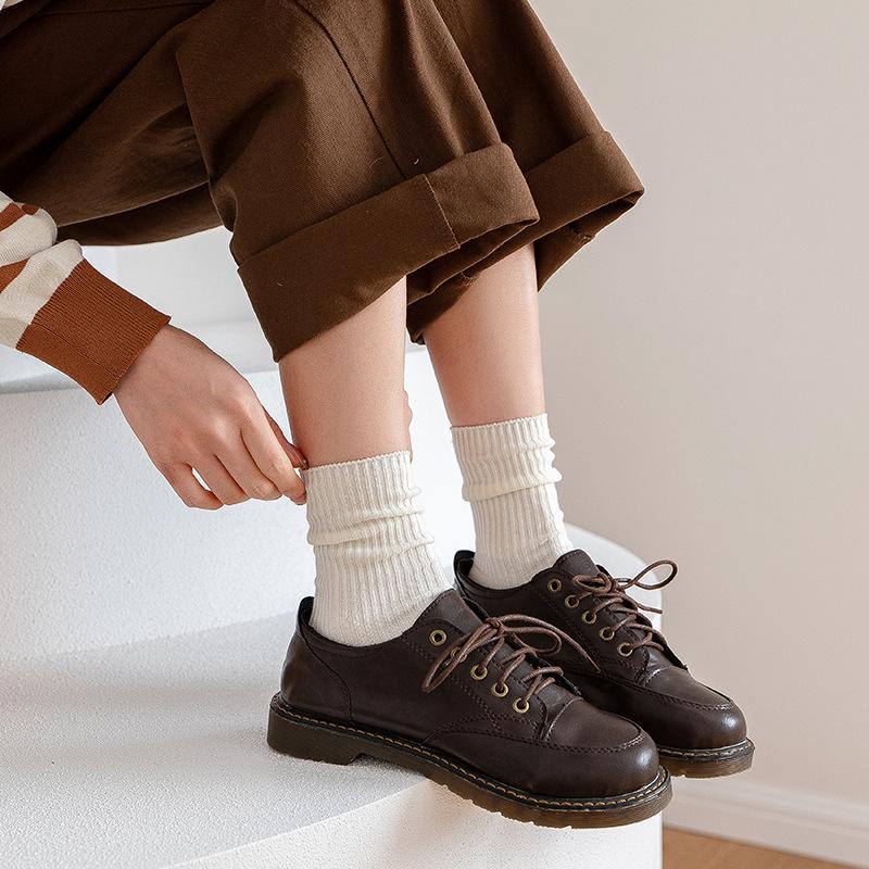Women's Wear-Resistant Mid-Calf Ribbed White Cotton Socks - Autumn/Winter Durable Slouch Style