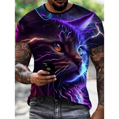 Nueva Camiseta con Estampado de Gato 3D Verano Exterior Manga Corta para Hombre Moda Cuello Redondo Tops para Hombre Casual Oversized Ropa para Hombre