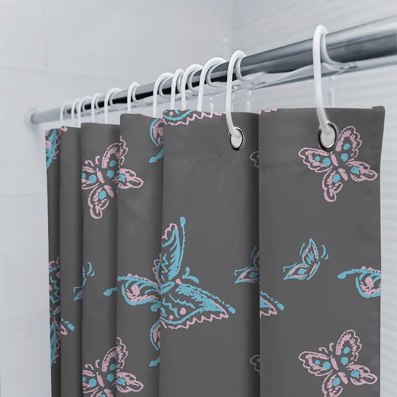 Decorative Shower Curtain With Chalk Butterfly Pattern For Bathrooms Polyester Fabric, Water-Resistant, Non-Slip Blackout Shower
