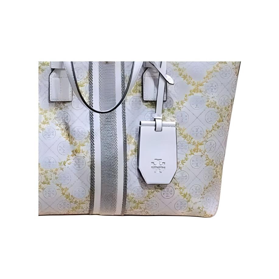 Tory Burch Tb T Monogram Vine Pattern Fabric And Faux Leather Tote Bag Women Tote Ivory 82593-107