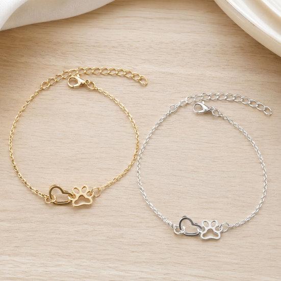 Women Bracelet, Thin Chain Design Adjustable Bracelet, Hollow Heart Dog Paw Print Healing Charm Bracelet, Multi-Purpose Wrist Anklet Accessory