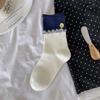 Ladies Autumn Simple Polka Dot Bow Puppy Button Medium Tube Cotton Socks