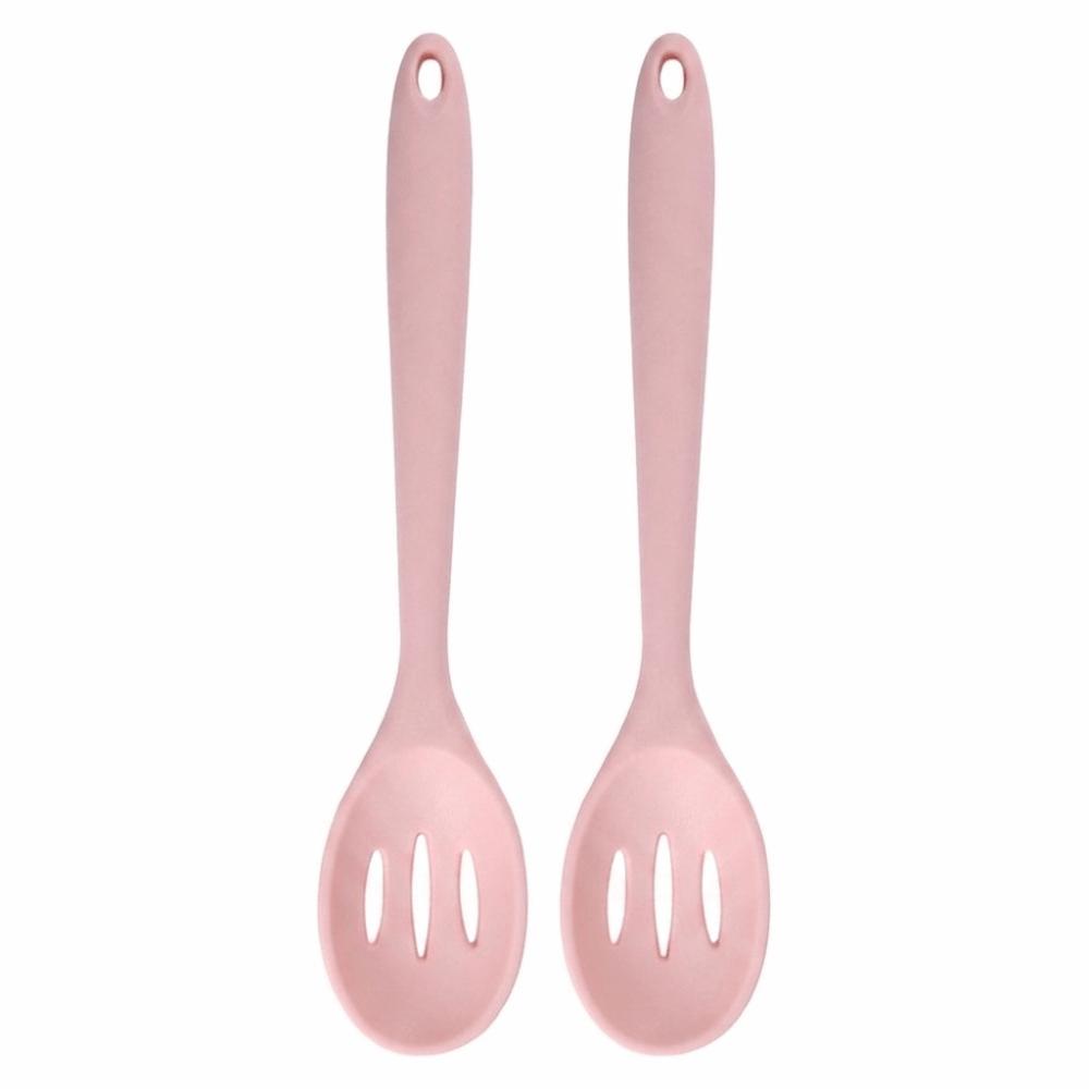 2Pcs Hollow Draining Hole Strainer Spoon Silicone Skimmer Protect Cookware Non Stick Spoon Kitchen