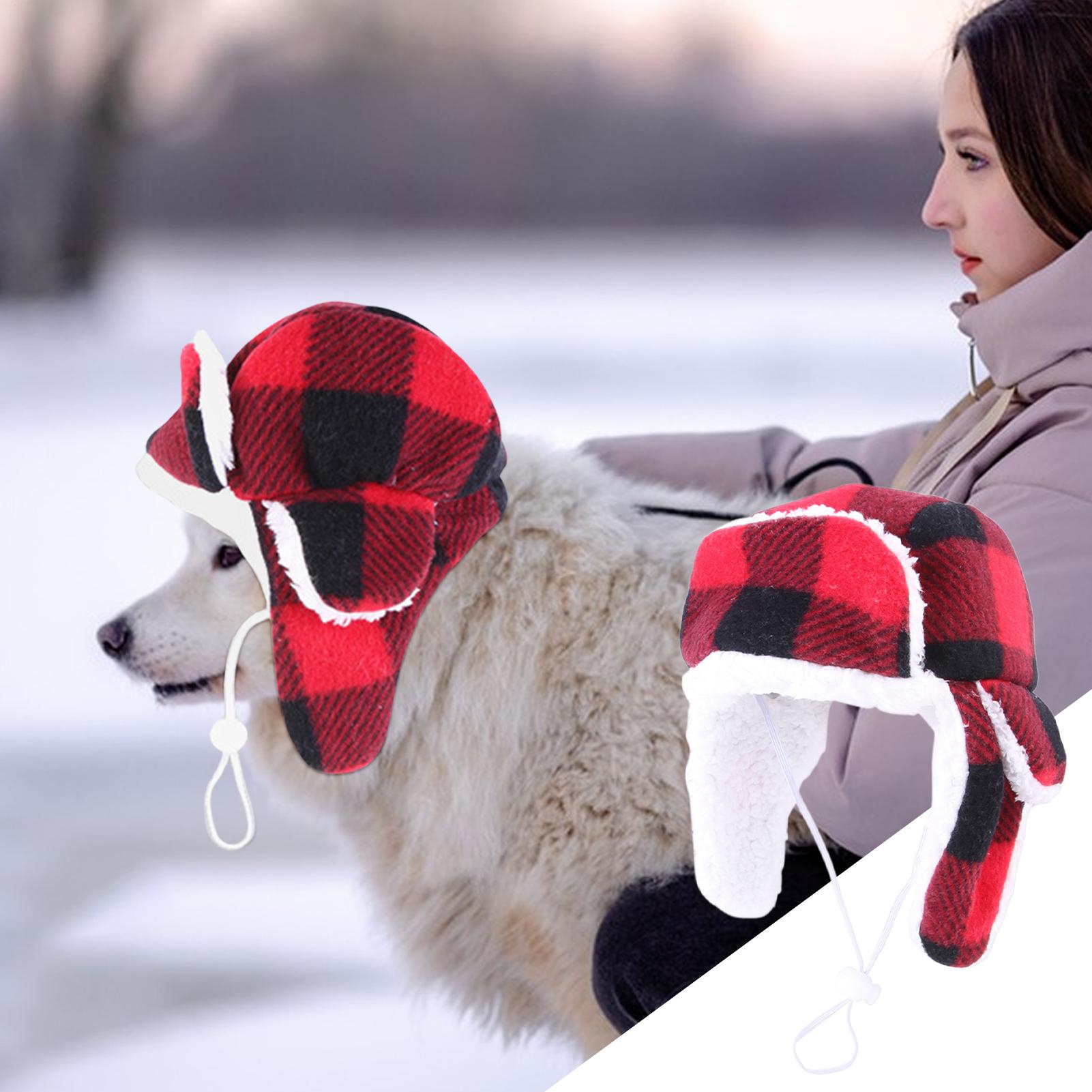

Dog Winter Hat Fleece-Lined Plaid Headwear Dog Trapper Beanie With Ear Cover For Puppy Small Large Medium Home Travel Photoshoot CN