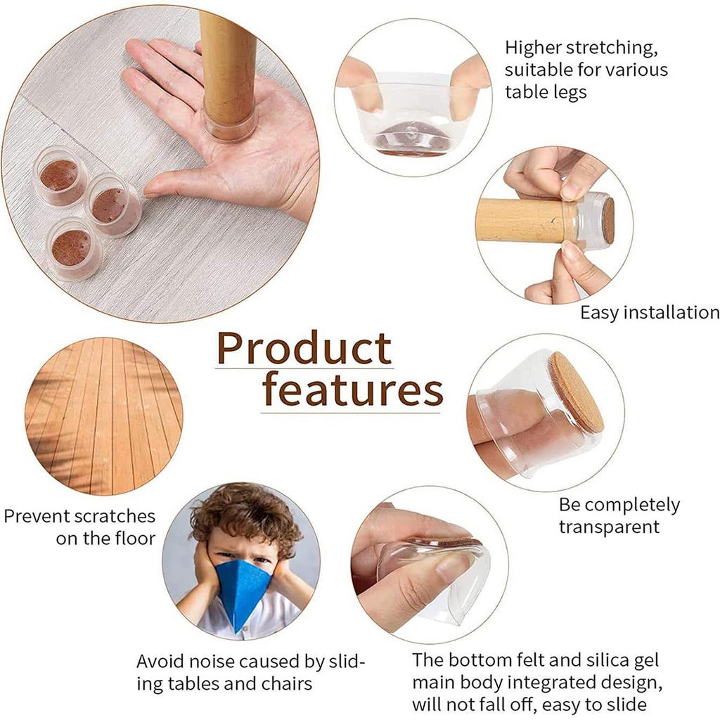 4pcs-Transparent Silicone Chair Leg Floor Protector with Wrapped Felt Bar Stool Chair Leg Furniture Leg Feet Protection Cover