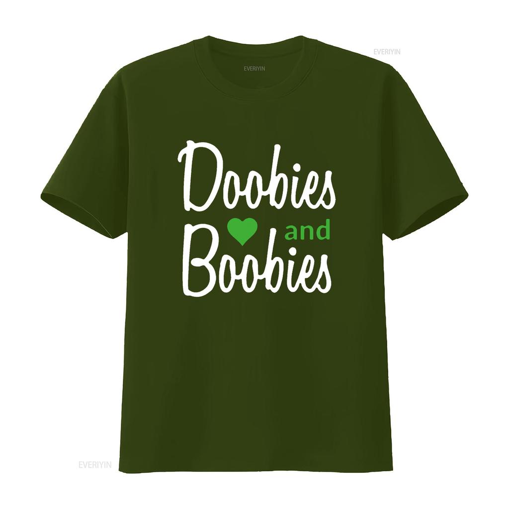 I Love Doobies And Boobies T Shirt vintage Washed Comfortable Unisex Slightly designer clothes streetwear Stylish