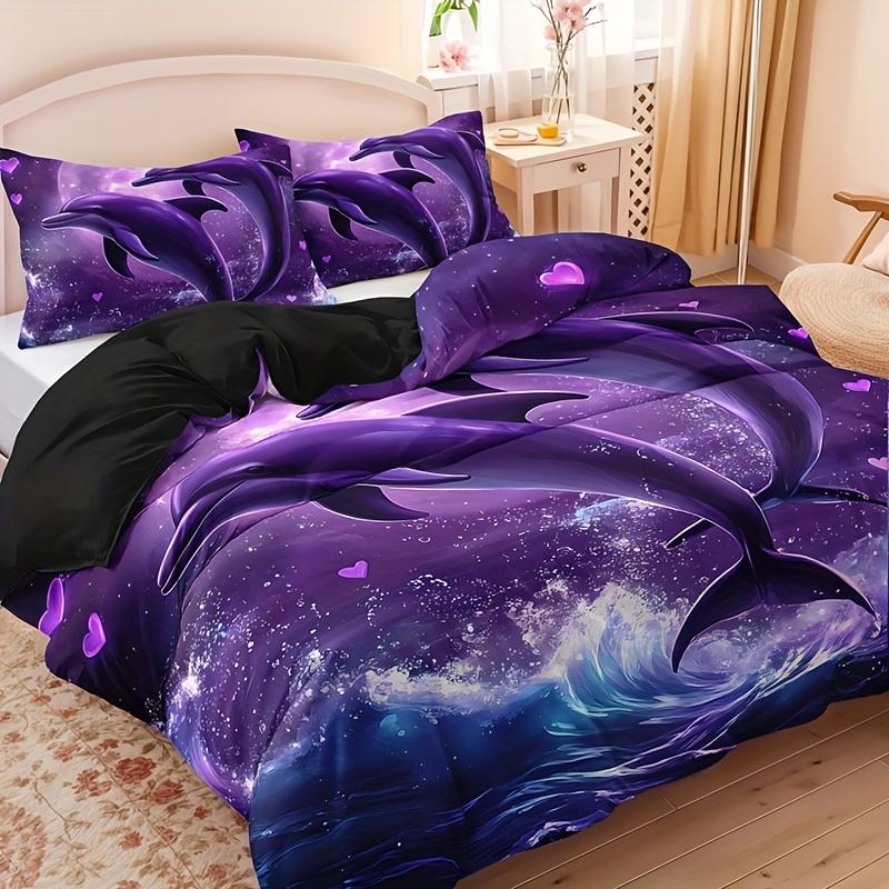 3Pcs Ocean Love Romantic Dolphin Print Duvet Cover Set 1 Duvet Cover + 2 Pillowcases Without Pillow Inserts Home Decor