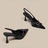 2025  Designer Women Sandals Fashion Pointed Toe Buckle Strap Metal High Heeled Kitten Heel Elegant Single Shoes Female