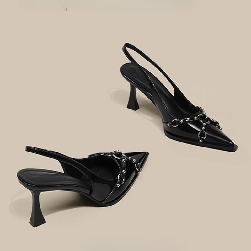 2025 Designer Women Sandals Fashion Pointed Toe Buckle Strap Metal High Heeled Kitten Heel Elegant Single Shoes Female