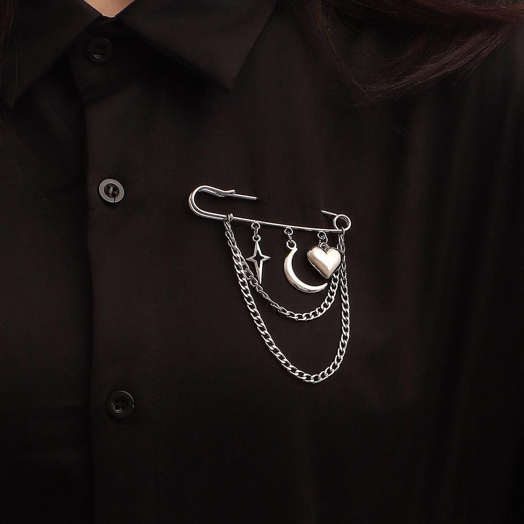 Punk Cool Stars Geometric Metal Brooch  Design Tassel Pin Personality Trend Suit Accessories Jewelry Gift for Women New