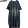DIMANAF Plus Size Women 2025 New Dress Denim Autumn Long Sleeve Vintage Dress Long Dress Loose Dress Blue Basic Dresses