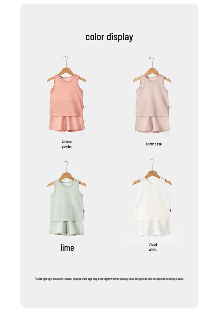 2026 Children's Breathable Mesh Vest Set: Baby Summer Sleeveless, Bone-Free, Two-Piece Home Wear.