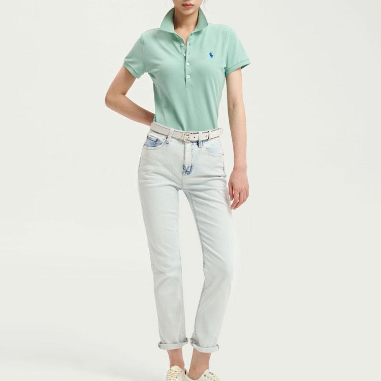 Polo Ralph Lauren Slim Fit Stretch Solid Short Sleeve Polo Shirt Women Tops Mint-Green WMPOKNINCU20464-310