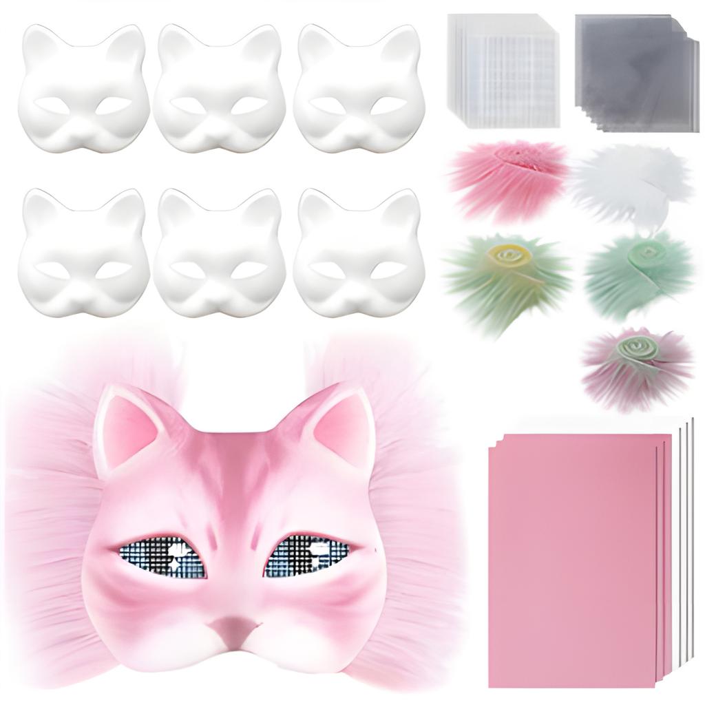 DIY Blank Masker Sett Halvt Ansikt Håndtegnet Dyr Katt Rev Maske DIY Håndlaget Graffiti Halvmaske Fest Halloween Julegave