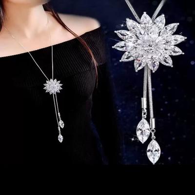 Long Chain Flower Crystal Pendant Crystal Sweater Chain Jewelry  Jewelry Accessories