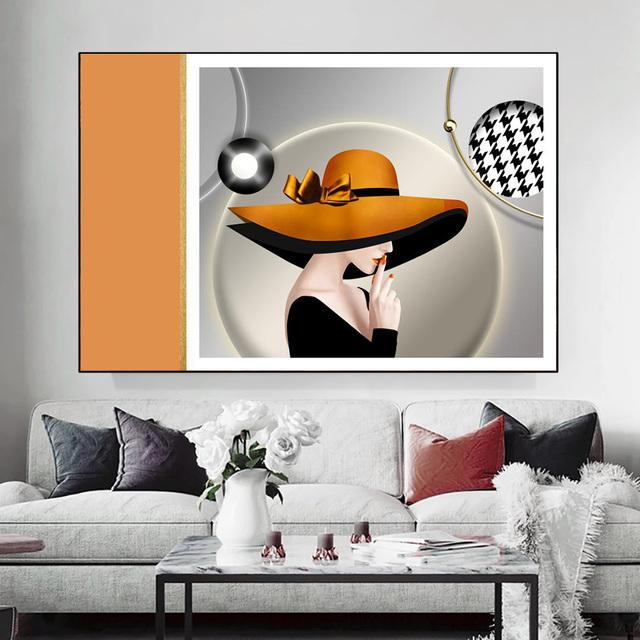 Nordic, sexy, buze roșii, femeie, folie de aur, pictură pe pânză, postere și imprimeuri abstracte, artă de perete, sufragerie modernă, decorațiuni pentru acasă, fără cadru