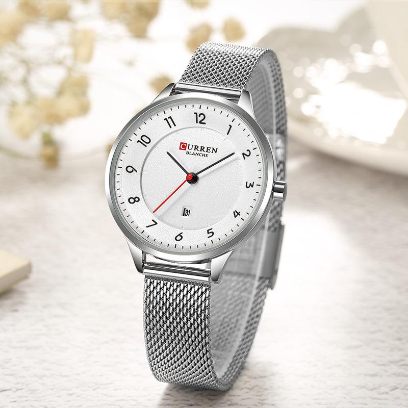 CURREN New Top Women's Watch Quartz Watches Fashion Simplicity Dial Metal Network with Casual Women's Watch