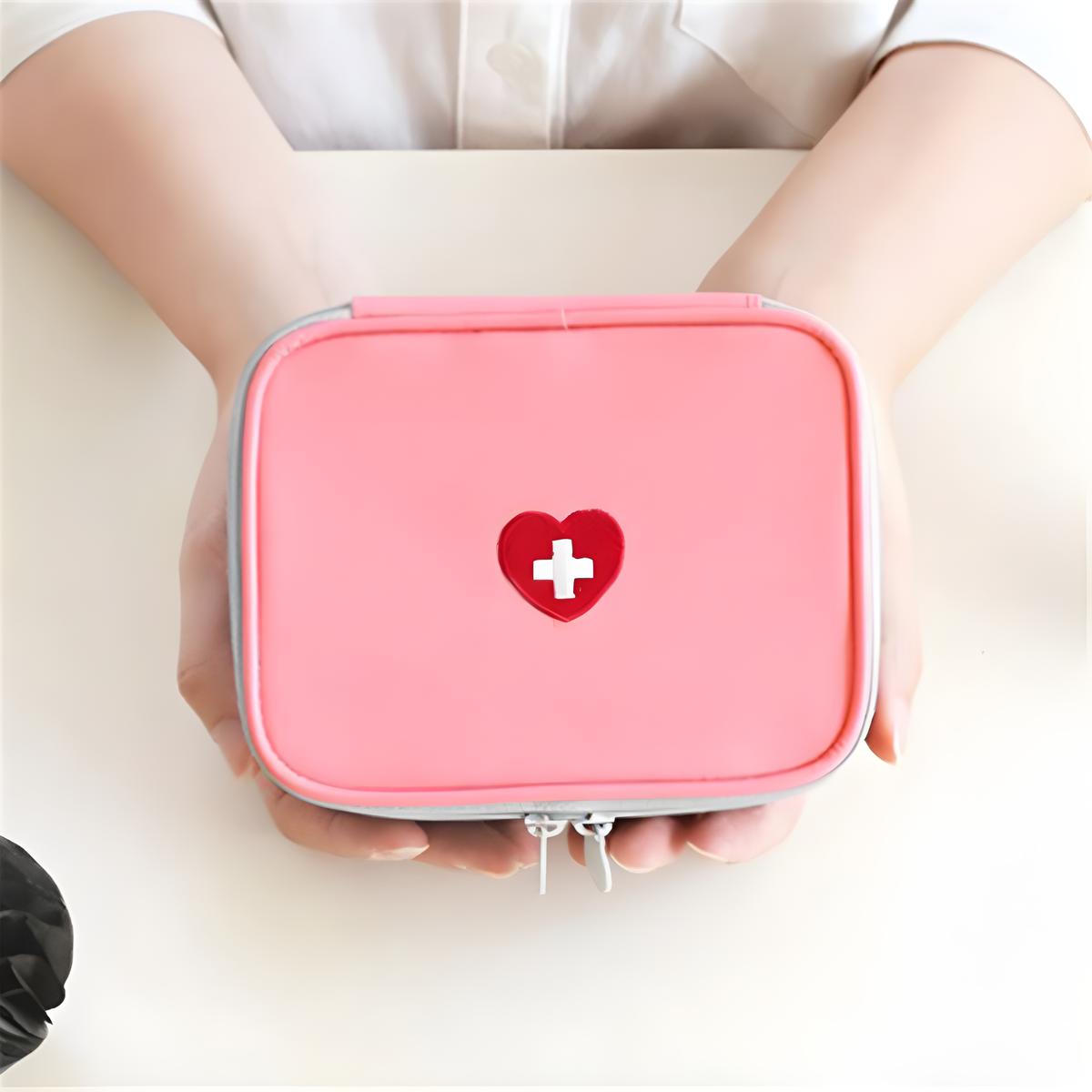 

Portable Mini First Aid Pouch, Empty Travel Medicine Bag Double Zippers Handy Pills Pocket for Travel Home, Small Size рожевий