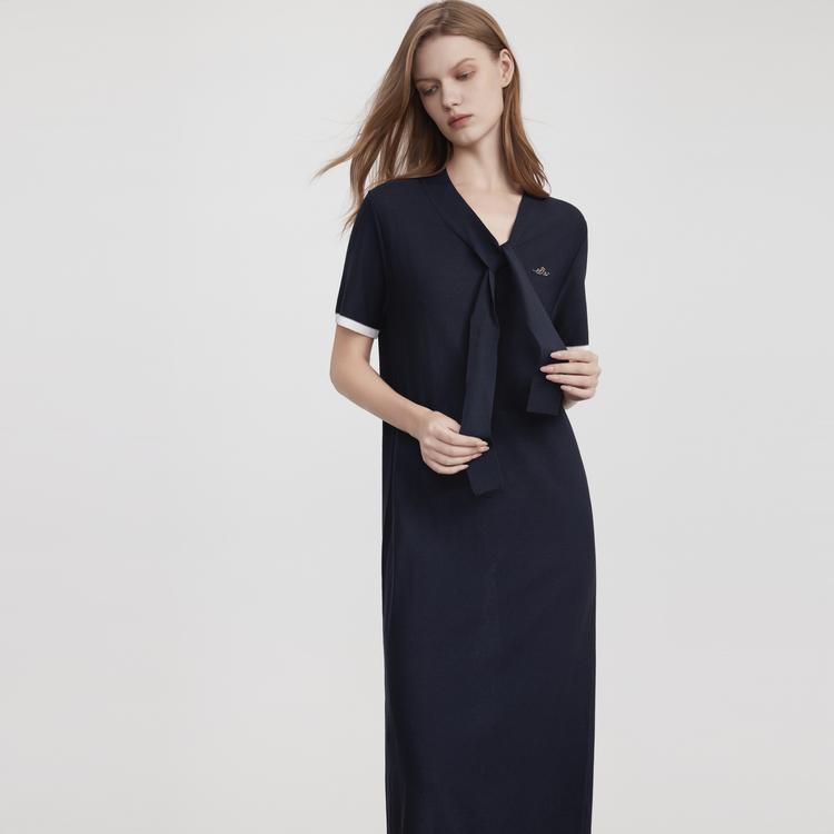 ELLE French Ribbon Minimalist Design Elegant Fashion Casual T-Shirt Dress Short Sleeve Dress Women Dresses EL51991
