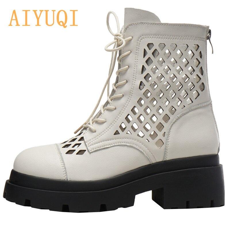 Buy Women's Summer Boots Genuine Leather Breathable Martin Boots Women