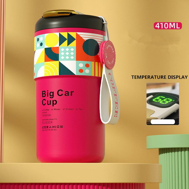 

Smart Temperature Display Thermos Bottle Double Wall Vaccum Insulated Ceramic Liner Tumbler Thermal Mug For Coffee Keep Hot/Cold 410ml красный
