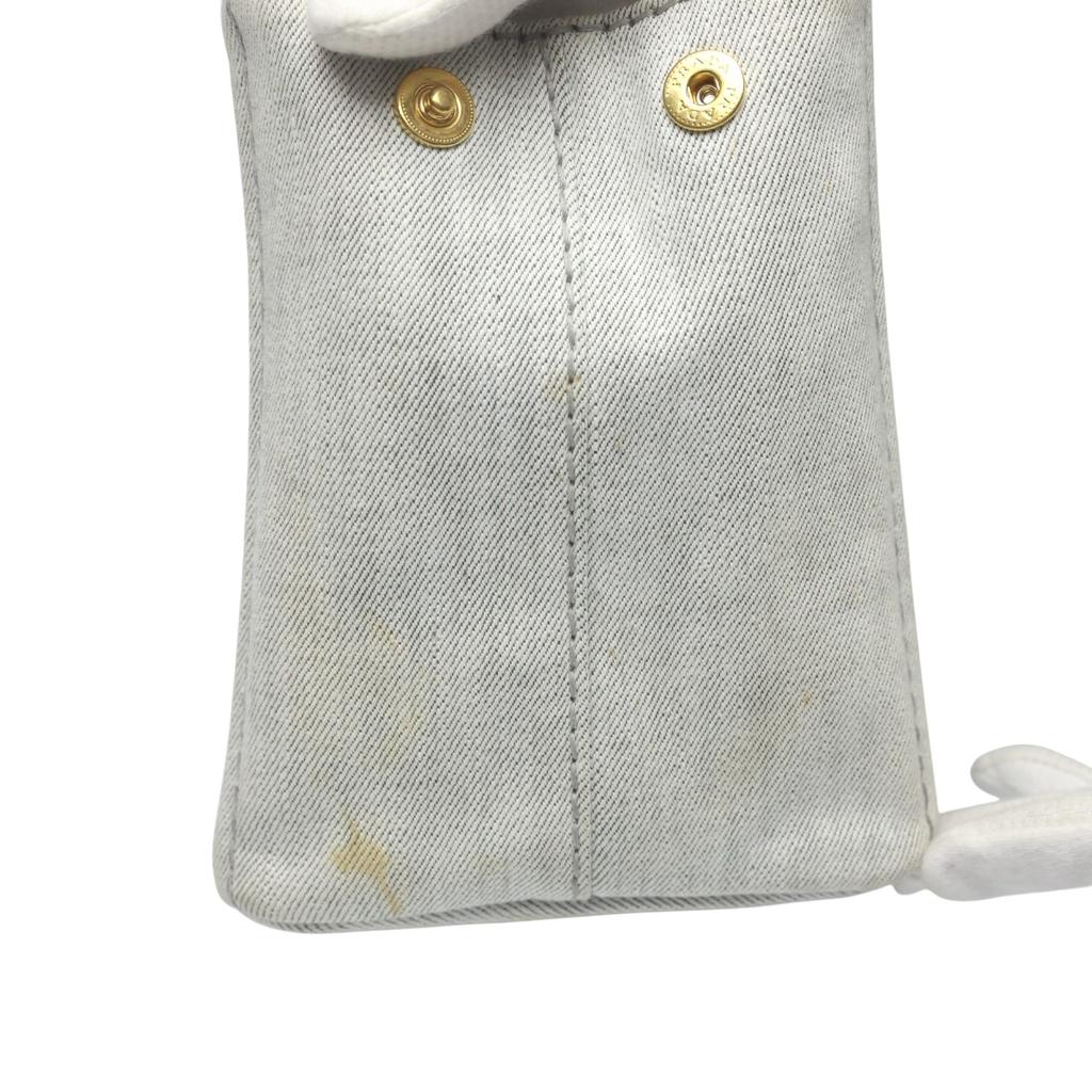 PRADA canvas Canapa Tote Bag denim Bianco Women 1BG439 Used