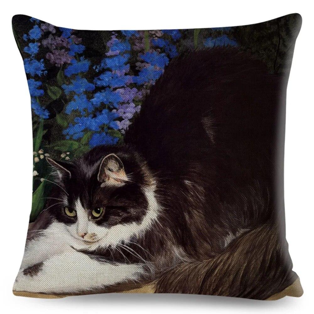 Pet Cartoon Animal Pillowcase Cute Watercolor Cat Cushion Cover Decor Sofa Home Car Children's Room Pillowcase
