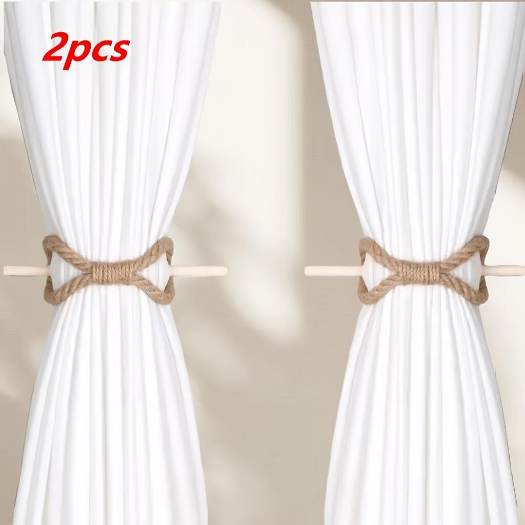 

2pcs Bohemian Recycled Wood Curtain Tiebacks - Rustic Natural Wood & White Finish for Boho Home Decor, Curtain Holdbacks коричневий