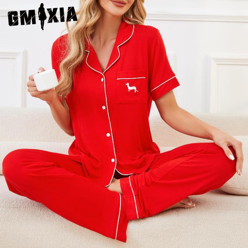 GMXIA Pajamas Women's Models Spring and Summer Short-sleeved Trousers Homewear Two-piece Set