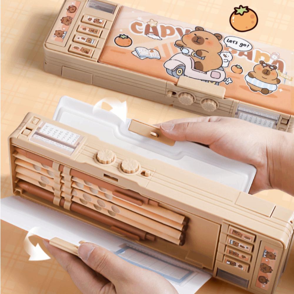 Multifunctional Capybara Pencil Case Cartoon Double Layer Pen Box  Students