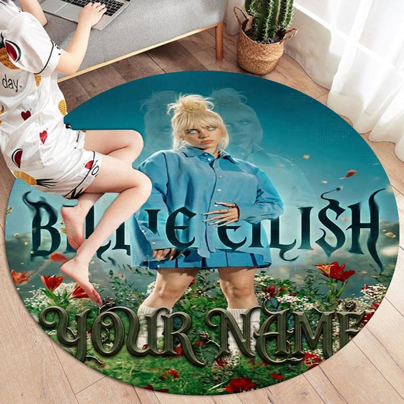 Billie Eilish Custom Name Round Area Rug,Carpet Rug for Living Room Bedroom Sofa Playroom Decor,Non-slip Floor Mat