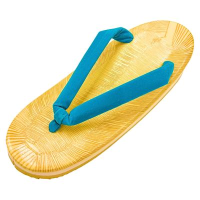 Edoten Geta Sandals, Yellow Tatami, Sponge Sole, Cushioned and Comfortable for Legs and Back, Made In Japan, Women's, Oval, Light Blue Strap, Size LL