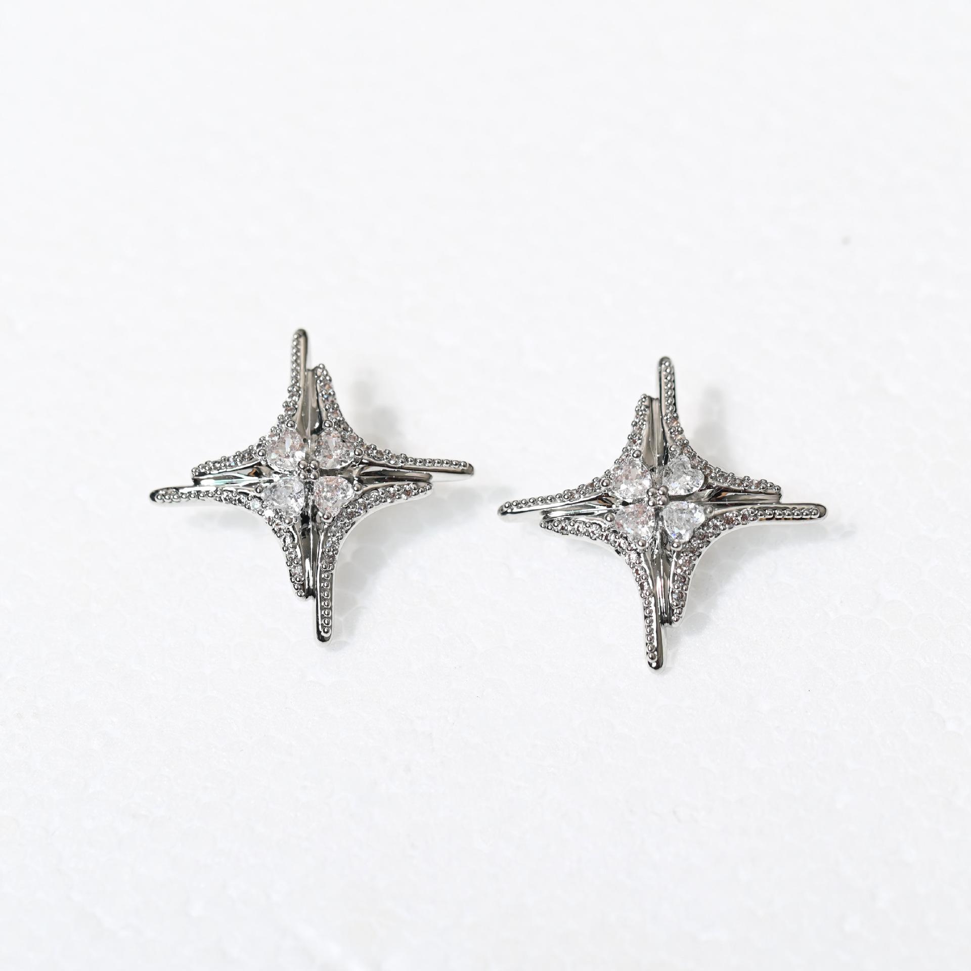 Cross star zircon stud earrings light luxury high-end design earrings women s creative versatile high-end texture literary earrings