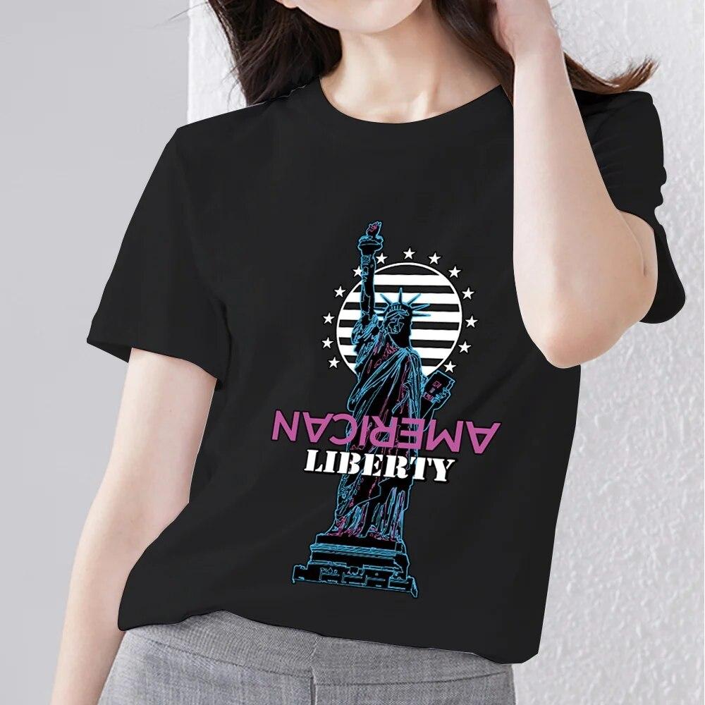 Retro Frauen Kleidung T-shirt Casual Slim Top Einfache Schwarz Pendler Kurzarm Lustige Skulptur Print Damen Mode O-ansatz Top