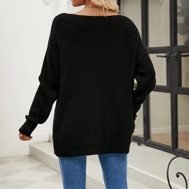 IHUASU Damen Herbst- und Wintermode Einfarbig Knopf Seilstrick Lockerer Pullover