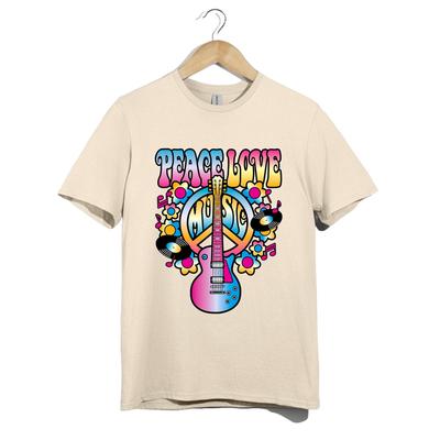 Peace Love Music T-Shirt–Retro Hippie Gitarren-Tee–Flower Power Musikfestival Top