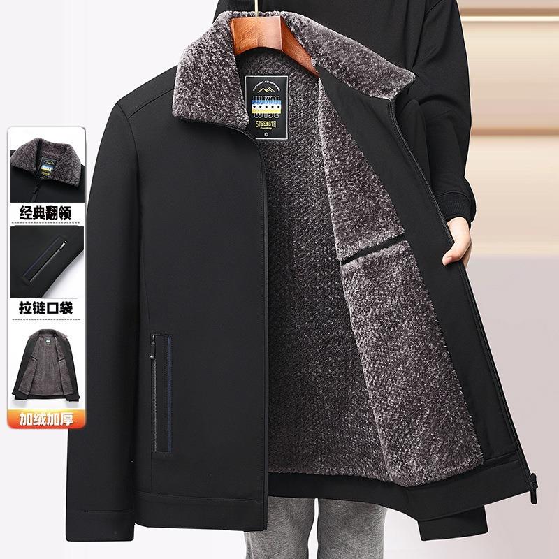 Autumn and winter new velvet thickened lapel medium and old jacket men's casual jacket dad's warm men's coat