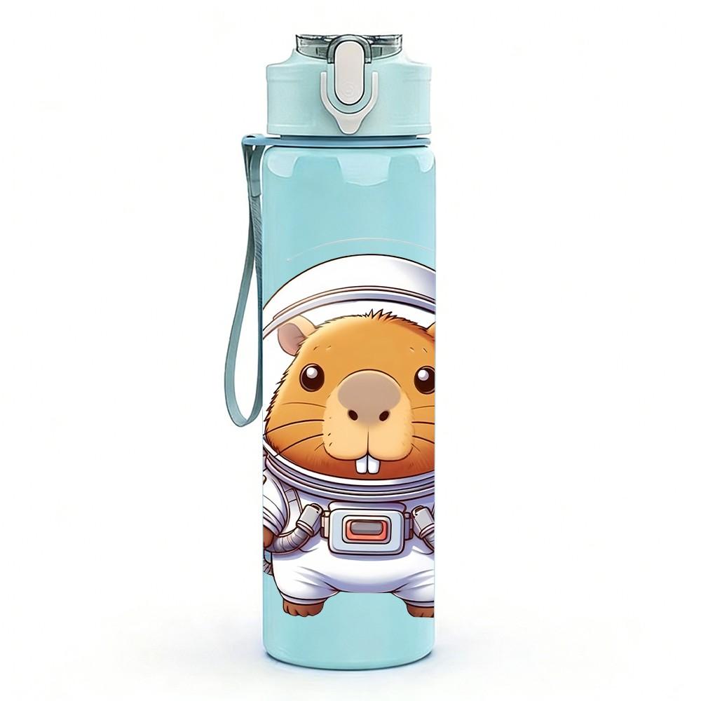 1PC Hamster Astronaut Space Cartoon Portrait 750ml Color Plastic Sports Water Bottle Leakproof Flip Straw Lid Suitable for Sports Office Home Use